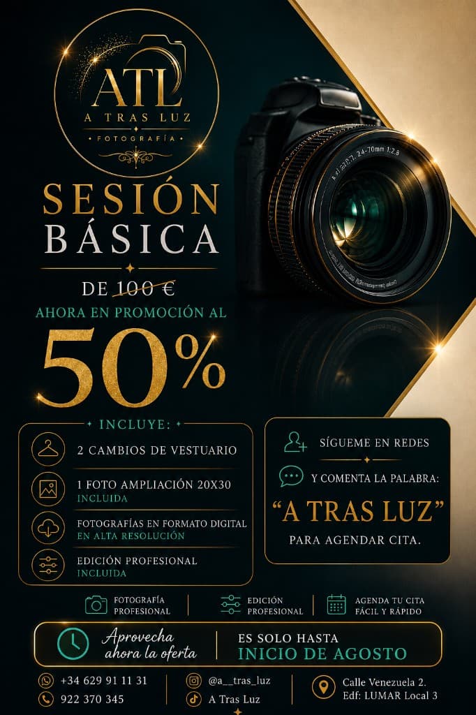 Promoción Sesión Básica al 50% — A Tras Luz